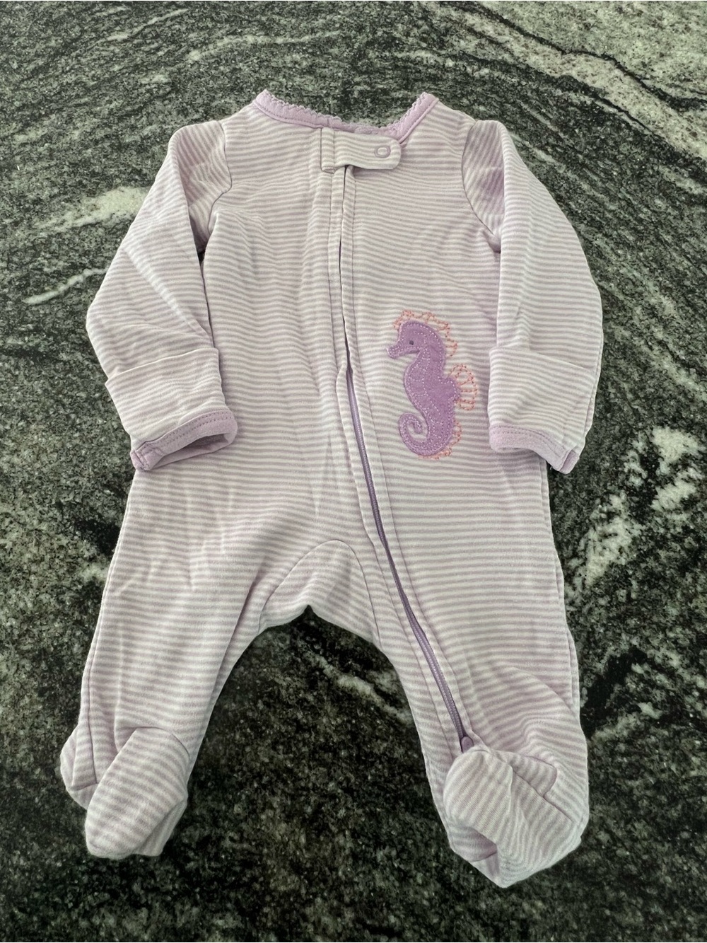 Carter's Lilac Striped Footed One-Piece with Seahorse